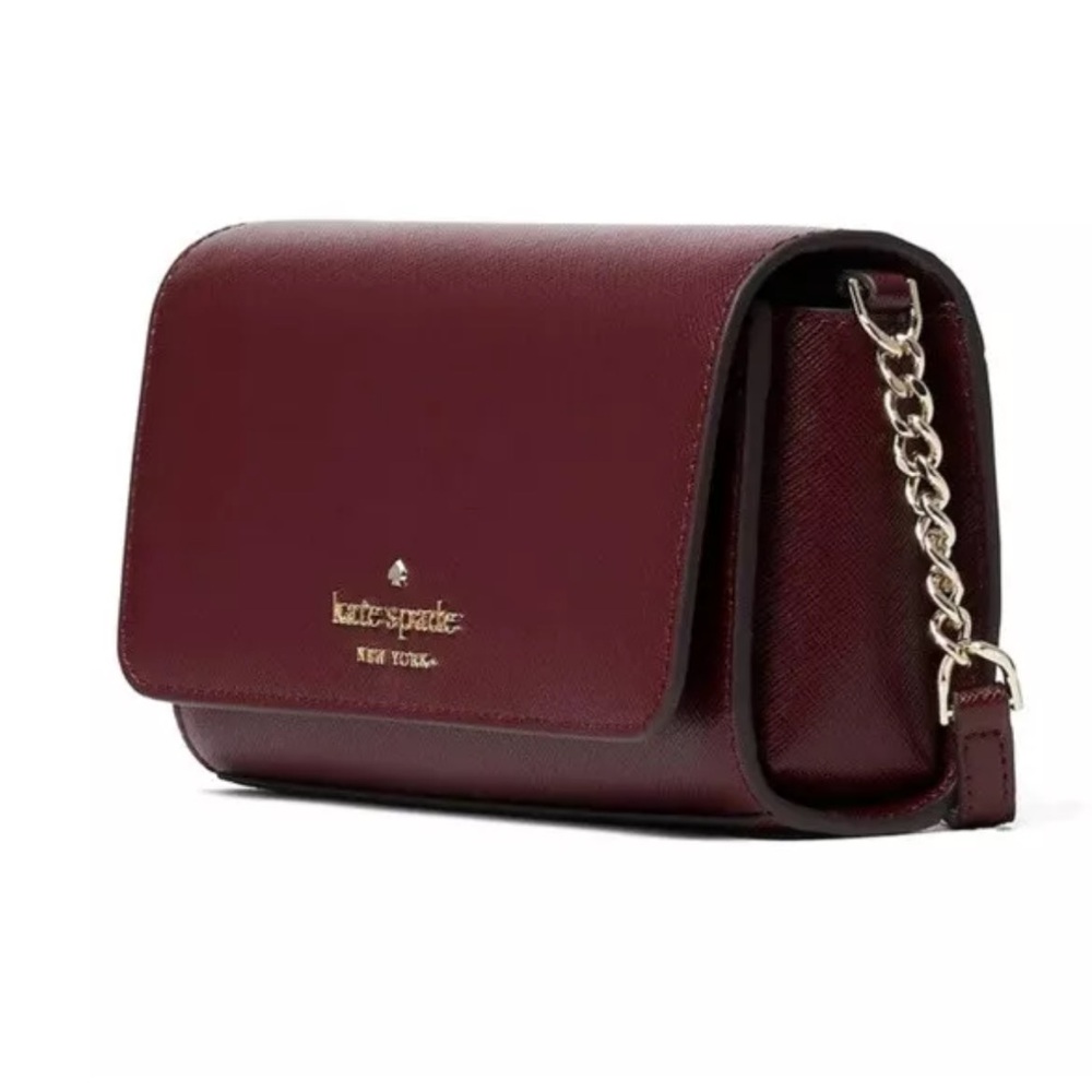 Kate Spade New York Staci Saffiano Leather Small Flap Crossbody Bag Cherrywood